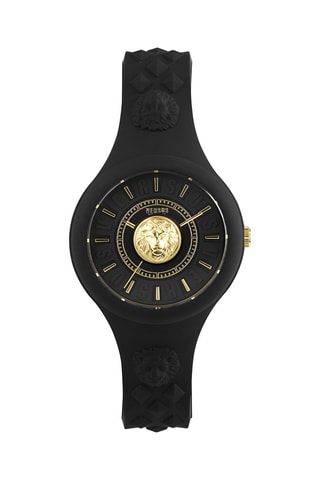 Montre à quartz en silicone et plaqué ion or jaune Fire Island Lion - Noir