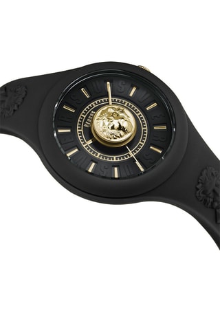 Montre à quartz en silicone et plaqué ion or jaune Fire Island Lion - Noir