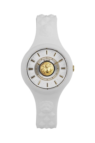 Montre à quartz en silicone et plaqué ion or jaune Fire Island Lion - Blanc