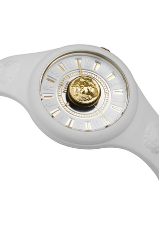 Montre à quartz en silicone et plaqué ion or jaune Fire Island Lion - Blanc