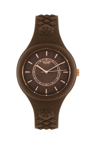 Montre à quartz en silicone et plaqué ion or rose Fire Island - Marron et doré rose