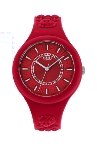 Montre à quartz en silicone Fire Island - Rouge et argenté