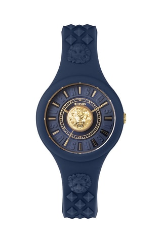 Montre à quartz en silicone et plaqué ion or jaune Fire Island Lion - Bleu et doré