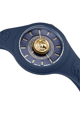 Montre à quartz en silicone et plaqué ion or jaune Fire Island Lion - Bleu et doré