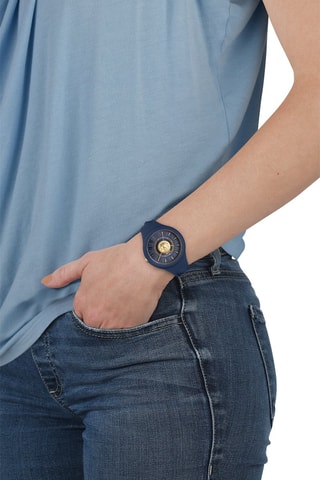 Montre à quartz en silicone et plaqué ion or jaune Fire Island Lion - Bleu et doré