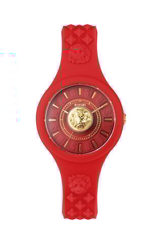 Montre à quartz en silicone et plaqué ion or jaune Fire Island Lion - Rouge et doré