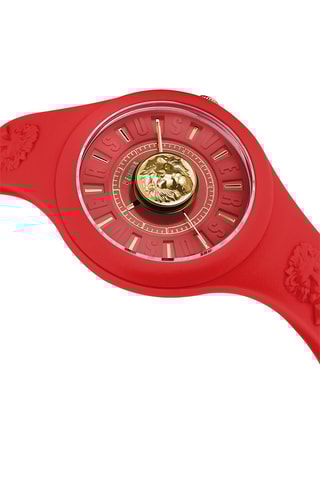 Montre à quartz en silicone et plaqué ion or jaune Fire Island Lion - Rouge et doré