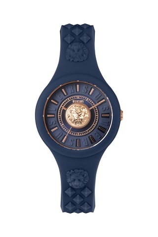 Montre à quartz en silicone et plaqué ion or rose Fire Island Lion - Bleu marine et doré rose
