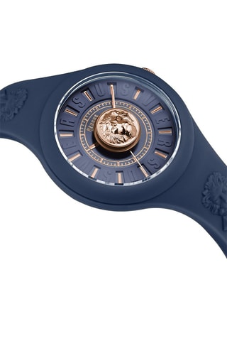 Montre à quartz en silicone et plaqué ion or rose Fire Island Lion - Bleu marine et doré rose