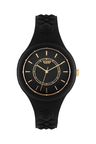 Montre à quartz en silicone et plaqué ion or jaune Fire Island - Noir et doré