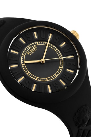 Montre à quartz en silicone et plaqué ion or jaune Fire Island - Noir et doré