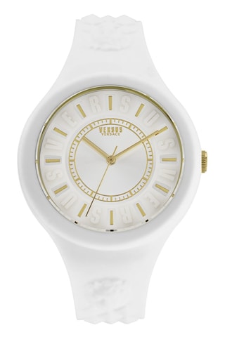 Montre à quartz en silicone et plaqué ion or jaune Fire Island - Blanc et doré