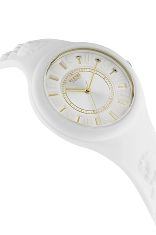 Montre à quartz en silicone et plaqué ion or jaune Fire Island - Blanc et doré