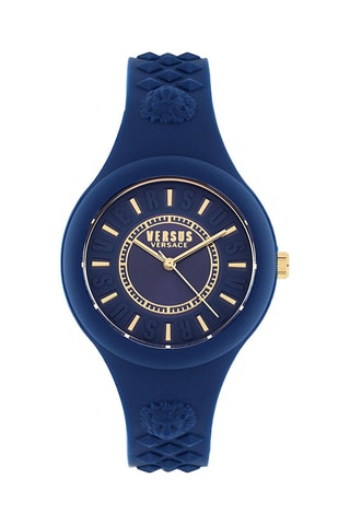 Montre à quartz en silicone et plaqué ion or jaune Fire Island - Bleu marine