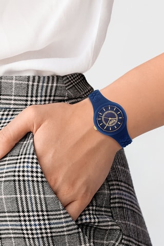 Montre à quartz en silicone et plaqué ion or jaune Fire Island - Bleu marine