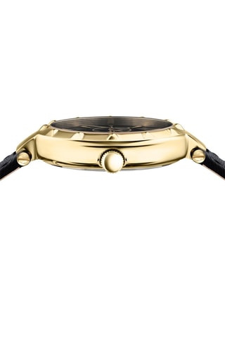 Montre à quartz en cuir et plaqué ion or jaune Sertie Multifunction - Doré et noir