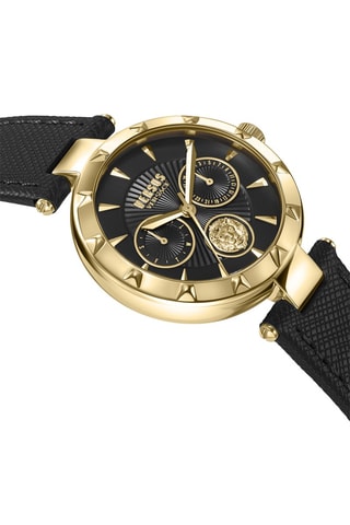 Montre à quartz en cuir et plaqué ion or jaune Sertie Multifunction - Doré et noir