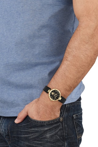 Montre à quartz en cuir et plaqué ion or jaune Sertie Multifunction - Doré et noir