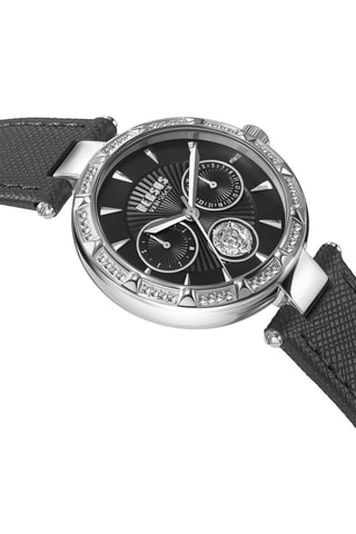 Montre à quartz en cuir ornée de cristaux Swarovski Sertie Crystal Multifunction - Argenté et noir
