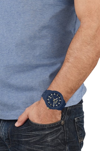 Montre à quartz en silicone et plaqué ion or jaune Tokyo - Bleu marine et doré