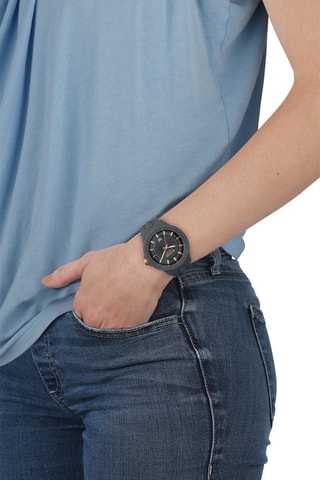 Montre à quartz en silicone et plaqué ion or rose Tokyo - Gris