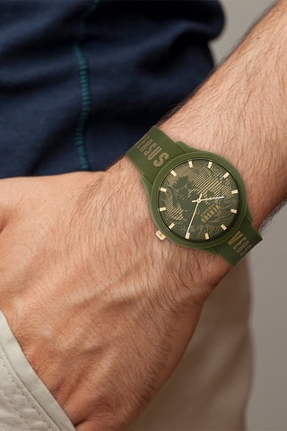 Montre à quartz en silicone et plaqué ion or jaune Domus - Vert et doré