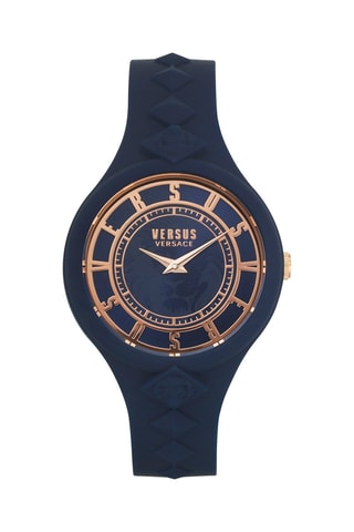 Montre à quartz en silicone et plaqué ion or rose Fire Island Studs - Bleu marine et doré rose