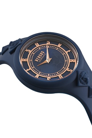 Montre à quartz en silicone et plaqué ion or rose Fire Island Studs - Bleu marine et doré rose