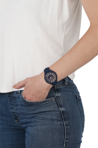 Montre à quartz en silicone et plaqué ion or rose Fire Island Studs - Bleu marine et doré rose