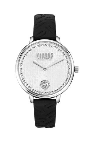Montre à quartz en cuir orné de cristaux Swarovski La Villette Crystal - Noir et argenté