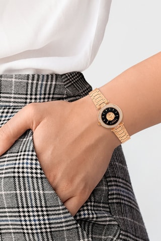 Montre à quartz en acier plaqué ion or rose Brick Lane Lion Crystal - Doré rose et noir
