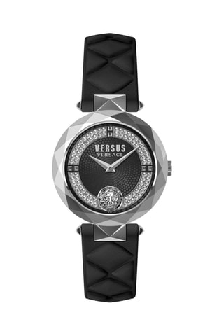 Montre à quartz en cuir et ornée de cristaux Swarovski Covent Garden Crystal Dial - Noir et argenté