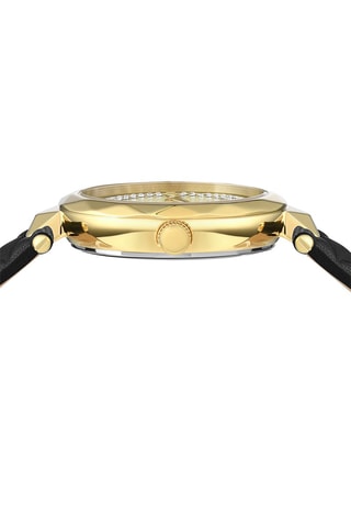 Montre à quartz en cuir, plaqué ion or jaune et ornée de cristaux Swarovski Covent Garden Crystal Dial - Noir et doré