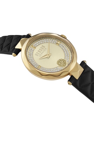 Montre à quartz en cuir, plaqué ion or jaune et ornée de cristaux Swarovski Covent Garden Crystal Dial - Noir et doré