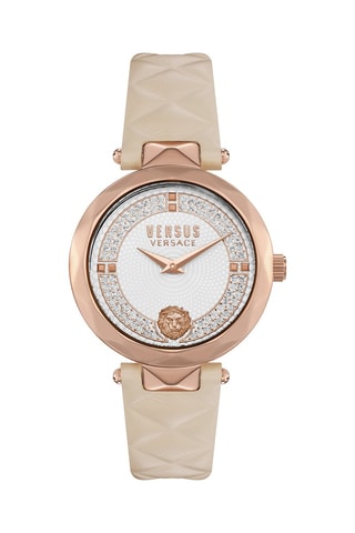 Montre à quartz en cuir, plaqué ion or rose et ornée de cristaux Swarovski Covent Garden - Beige et doré rose