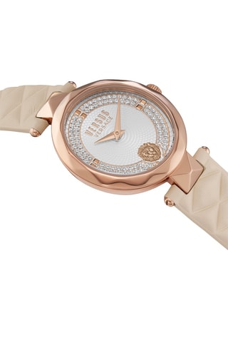 Montre à quartz en cuir, plaqué ion or rose et ornée de cristaux Swarovski Covent Garden - Beige et doré rose