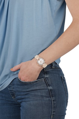 Montre à quartz en cuir, plaqué ion or rose et ornée de cristaux Swarovski Covent Garden - Beige et doré rose