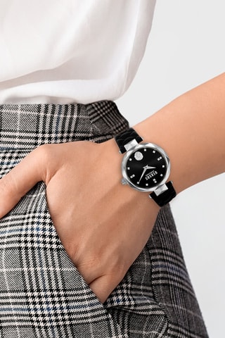 Montre à quartz en cuir Covent Garden - Noir et argenté