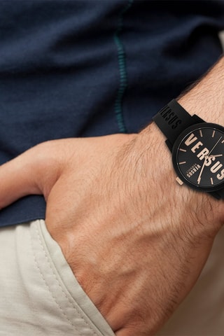 Montre à quartz en silicone et plaqué ion noir Barbes Silicone - Noir et doré rose
