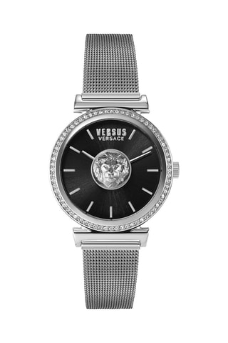 Montre à quartz en acier et ornée de cristaux Swarovski Brick Lane Mesh - Argenté et noir