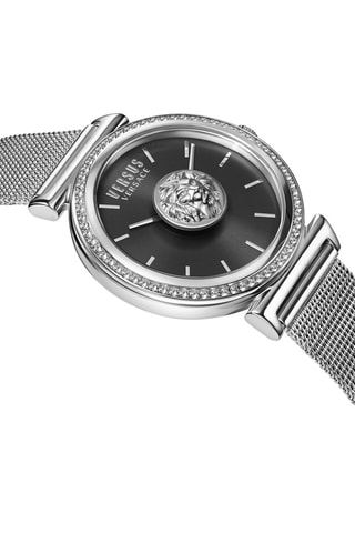 Montre à quartz en acier et ornée de cristaux Swarovski Brick Lane Mesh - Argenté et noir