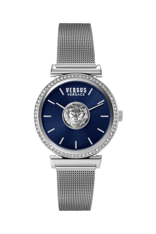 Montre à quartz en acier et ornée de cristaux Swarovski Brick Lane Mesh - Argenté et bleu