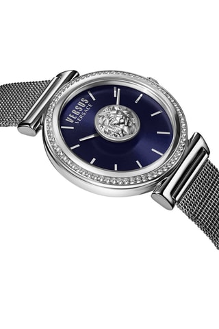 Montre à quartz en acier et ornée de cristaux Swarovski Brick Lane Mesh - Argenté et bleu