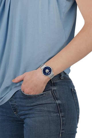 Montre à quartz en acier et ornée de cristaux Swarovski Brick Lane Mesh - Argenté et bleu