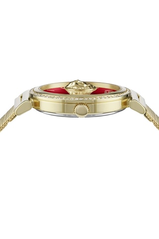 Montre à quartz en acier, plaqué ion or jaune et ornée de cristaux Swarovski Brick Lane Mesh - Doré et rouge