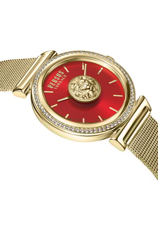 Montre à quartz en acier, plaqué ion or jaune et ornée de cristaux Swarovski Brick Lane Mesh - Doré et rouge