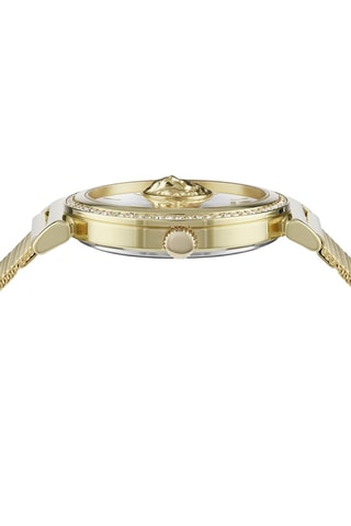Montre à quartz en acier, plaqué ion or jaune et ornée de cristaux Swarovski Brick Lane Mesh - Doré et blanc