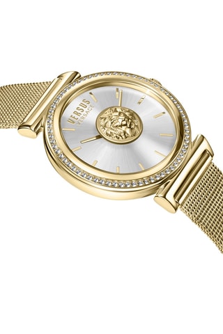 Montre à quartz en acier, plaqué ion or jaune et ornée de cristaux Swarovski Brick Lane Mesh - Doré et blanc