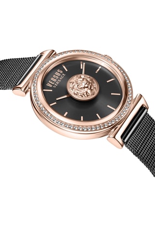 Montre à quartz en acier, plaqué ion noir, plaqué ion or rose et ornée de cristaux Swarovski Brick Lane Mesh - Noir et doré rose