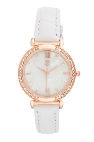 Montre à quartz en polyuréthane - Blanc et doré rose